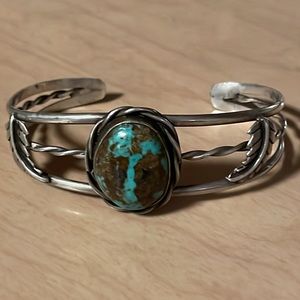 Native American Large Bisbee Turquoise Sterling Cuff Bracelet